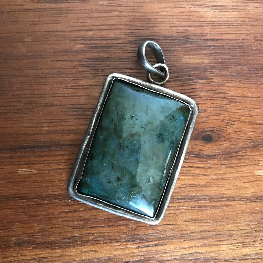 Massive Artisan 1.5" rectangular Labradorite pendant - stamped 925 on bale